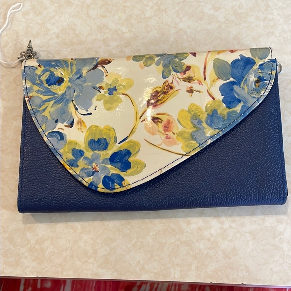 Floral Blue Clutch Bag, 9” x 6”